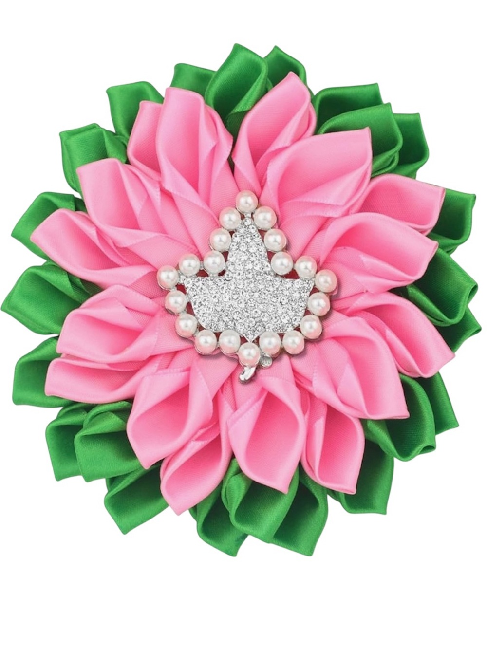 AKA Inspired Pink & Green Satin  Brooch